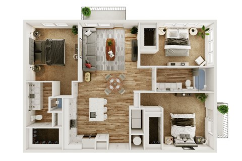 Floor plan for 3 beds, 2 baths, 1415 sqft